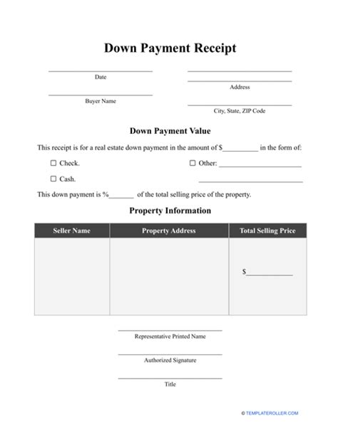 down payment invoice template|down payment receipt form.